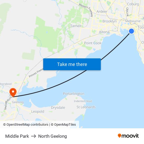 Middle Park to North Geelong map