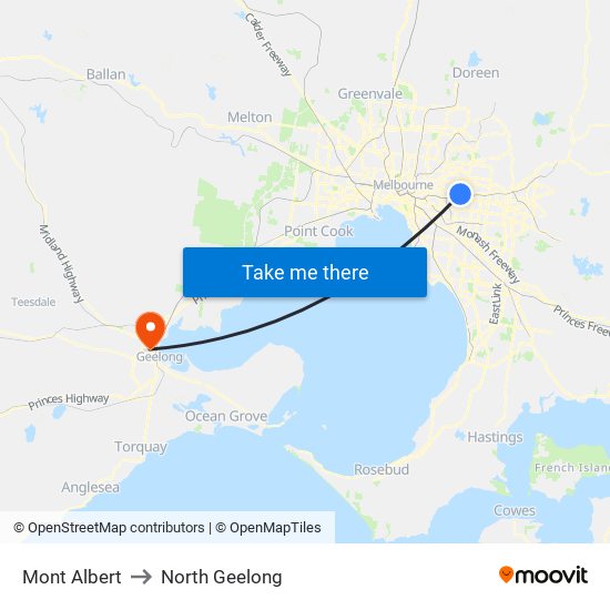 Mont Albert to North Geelong map