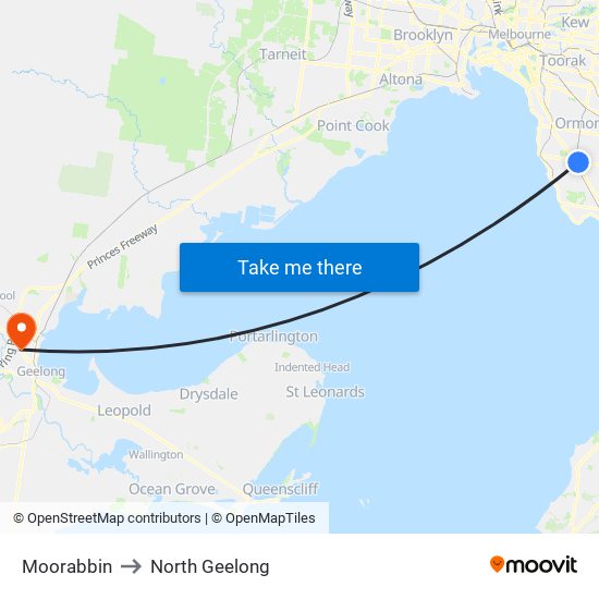 Moorabbin to North Geelong map