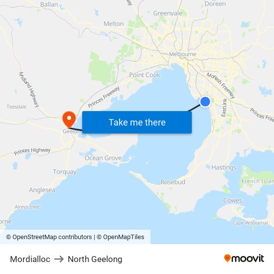 Mordialloc to North Geelong map