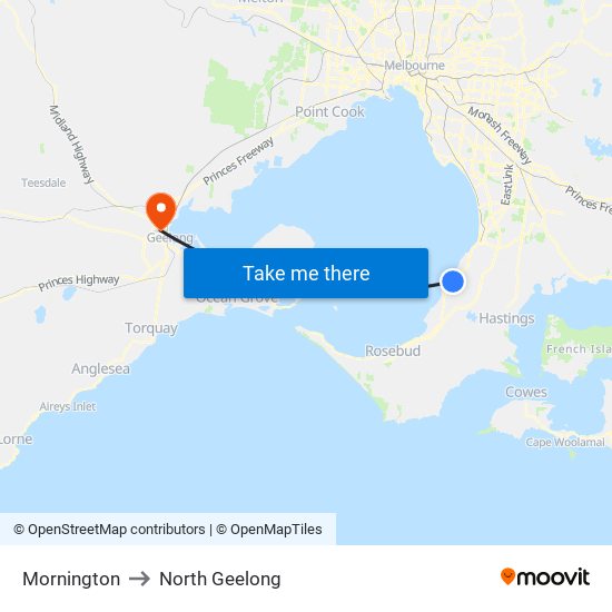 Mornington to North Geelong map