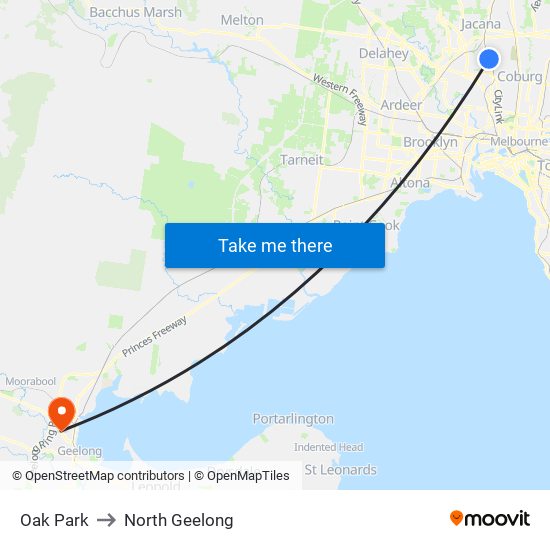 Oak Park to North Geelong map