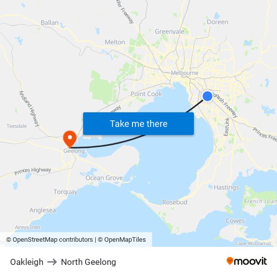 Oakleigh to North Geelong map