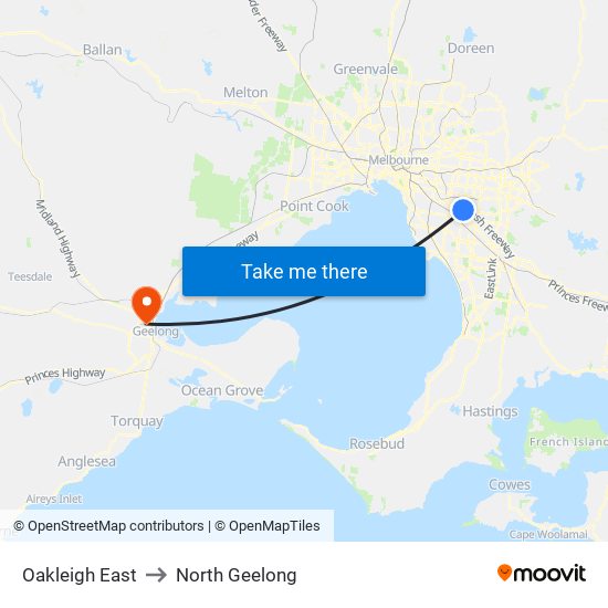 Oakleigh East to North Geelong map
