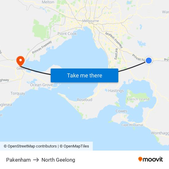 Pakenham to North Geelong map