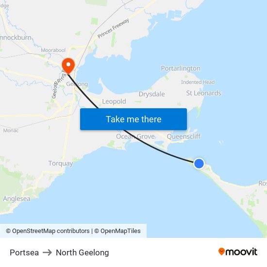 Portsea to North Geelong map