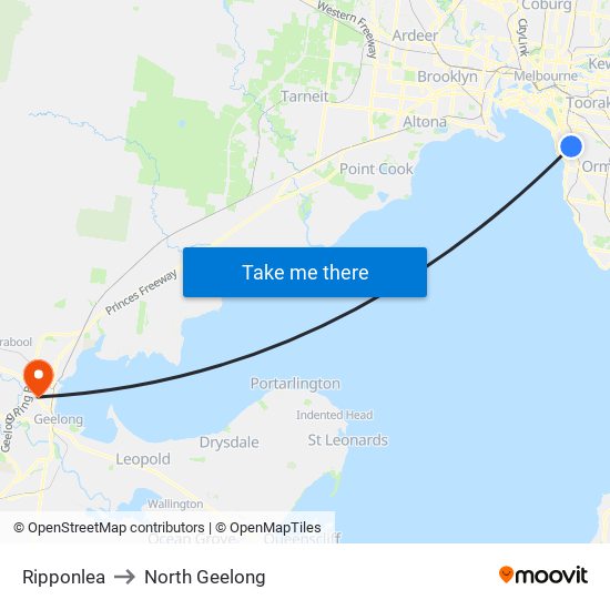 Ripponlea to North Geelong map
