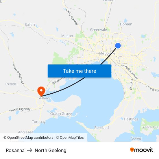 Rosanna to North Geelong map