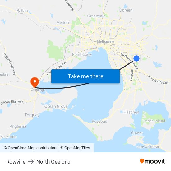 Rowville to North Geelong map