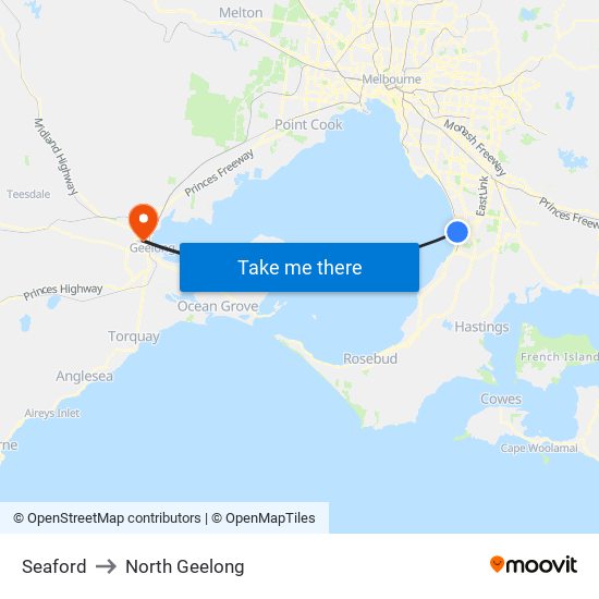 Seaford to North Geelong map