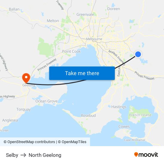 Selby to North Geelong map