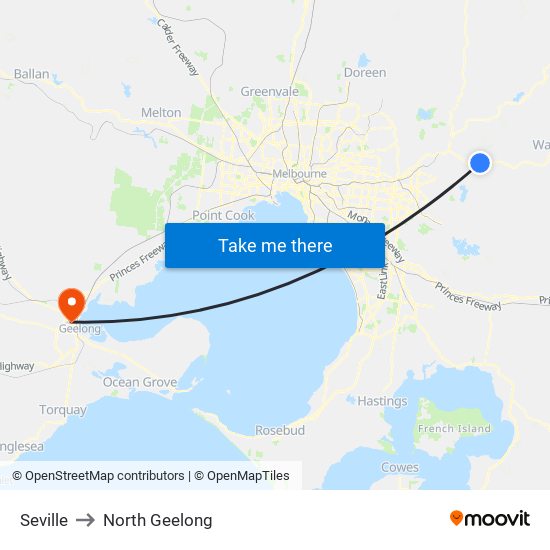 Seville to North Geelong map