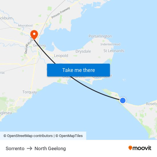 Sorrento to North Geelong map