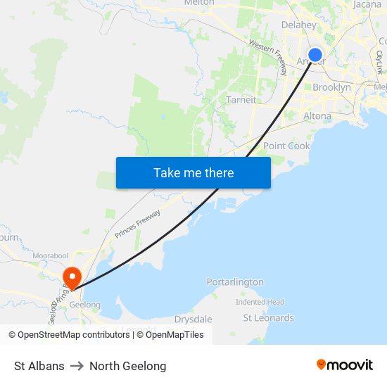 St Albans to North Geelong map