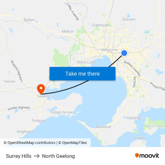 Surrey Hills to North Geelong map