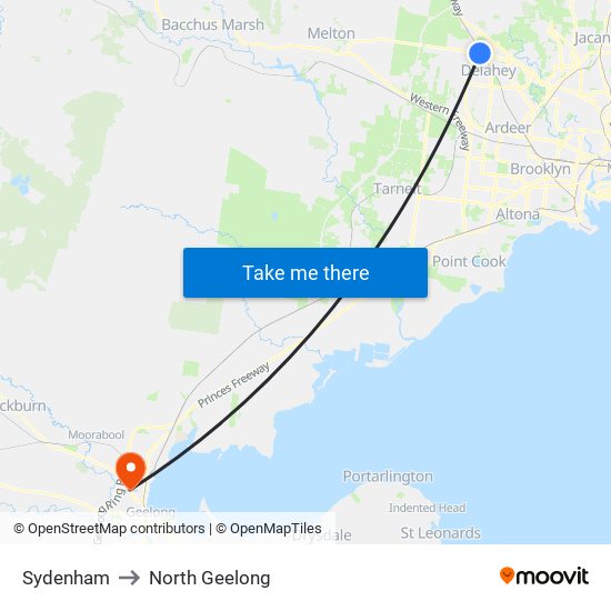 Sydenham to North Geelong map