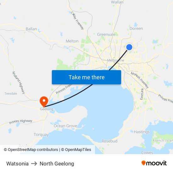 Watsonia to North Geelong map