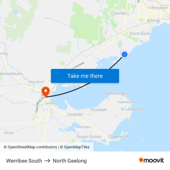 Werribee South to North Geelong map
