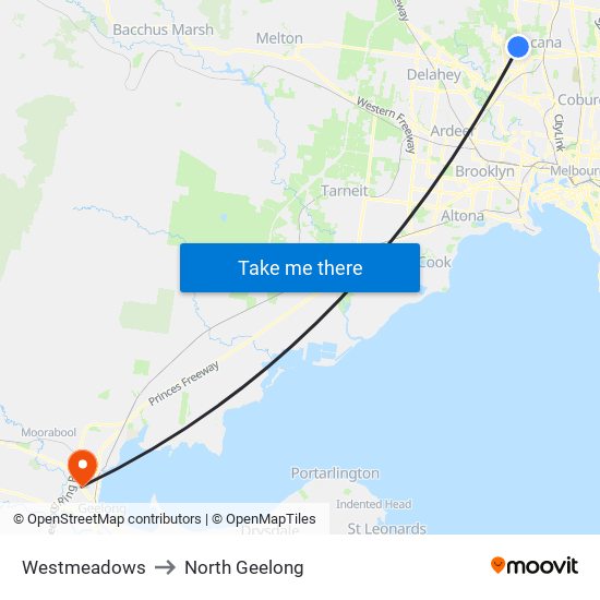 Westmeadows to North Geelong map