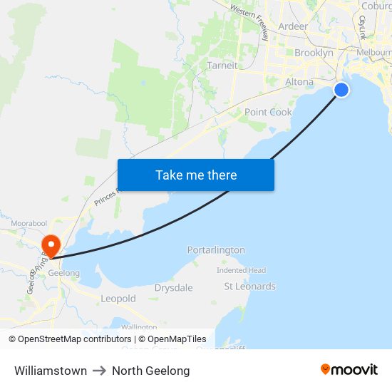 Williamstown to North Geelong map