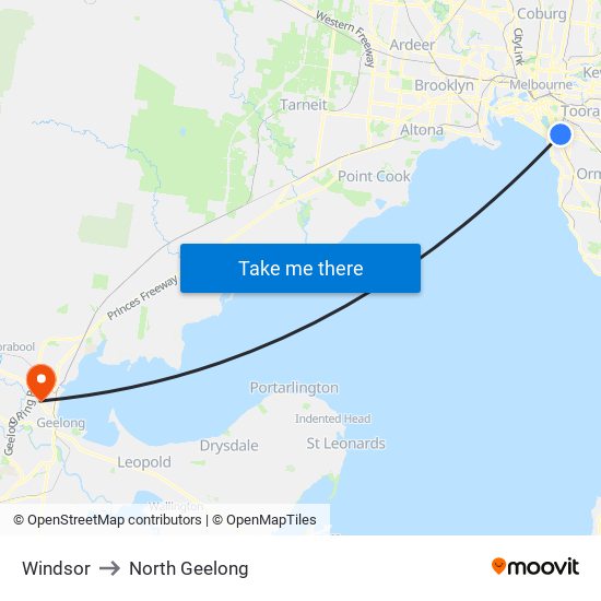 Windsor to North Geelong map