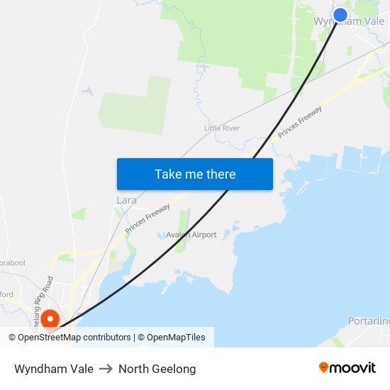 Wyndham Vale to North Geelong map