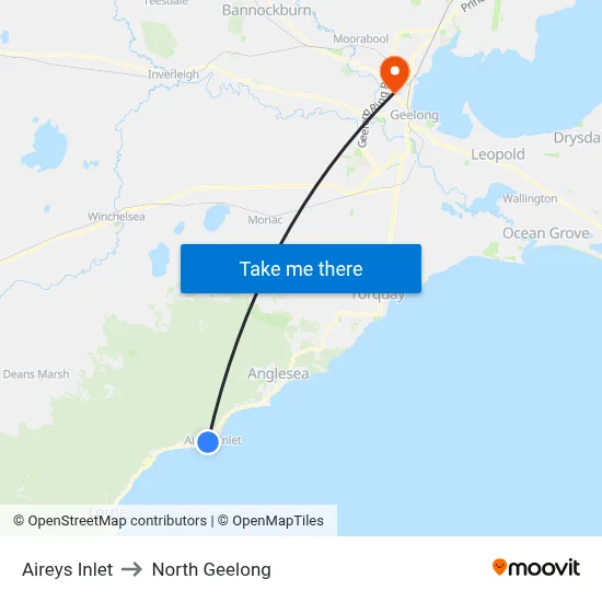 Aireys Inlet to North Geelong map