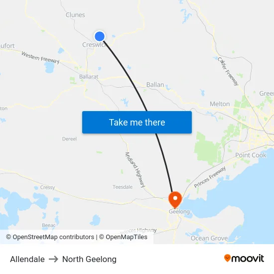 Allendale to North Geelong map