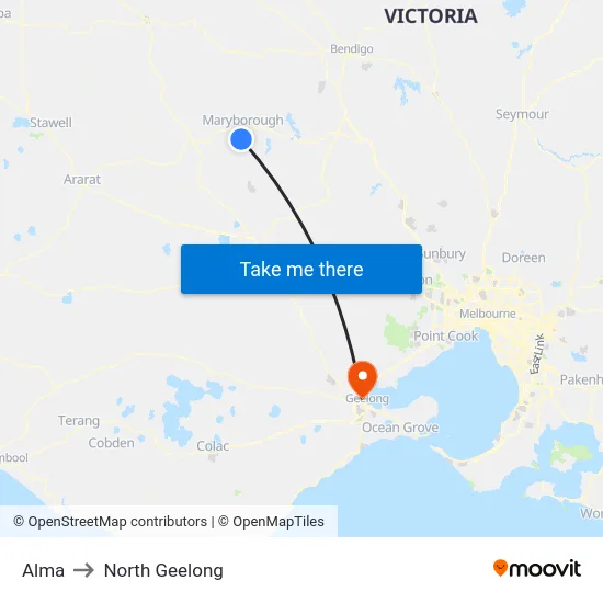 Alma to North Geelong map