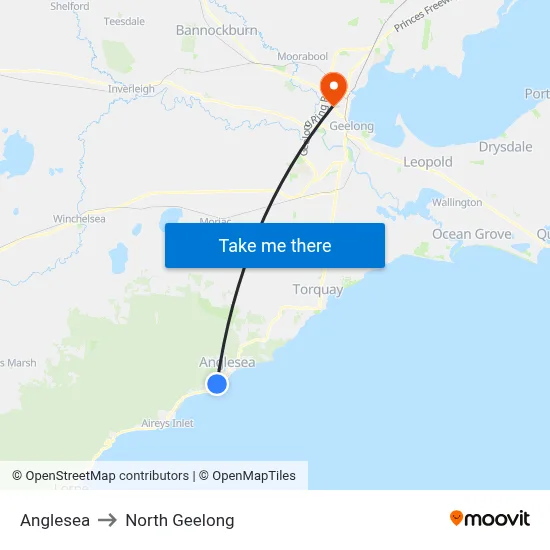 Anglesea to North Geelong map