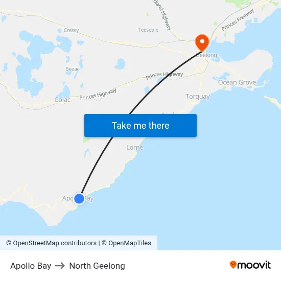 Apollo Bay to North Geelong map