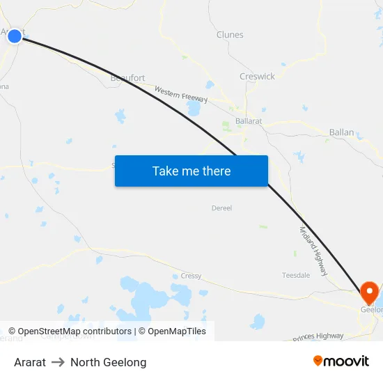 Ararat to North Geelong map