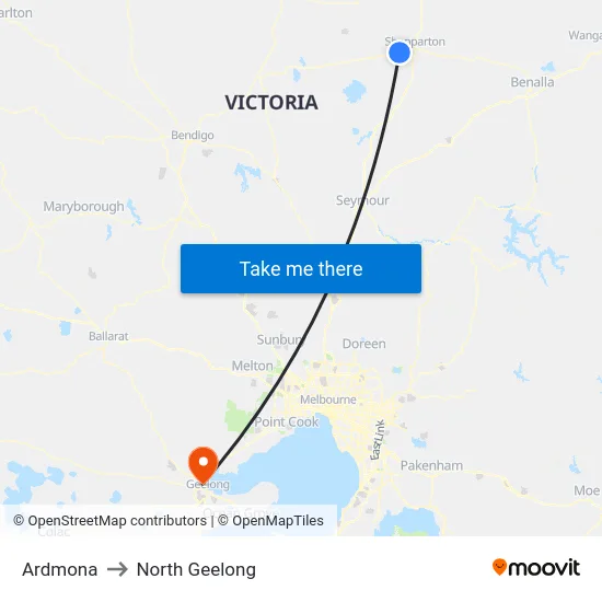 Ardmona to North Geelong map