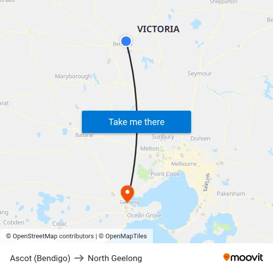 Ascot (Bendigo) to North Geelong map