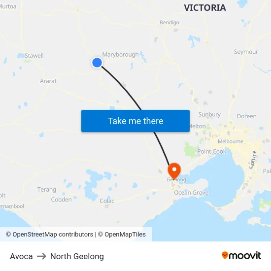 Avoca to North Geelong map