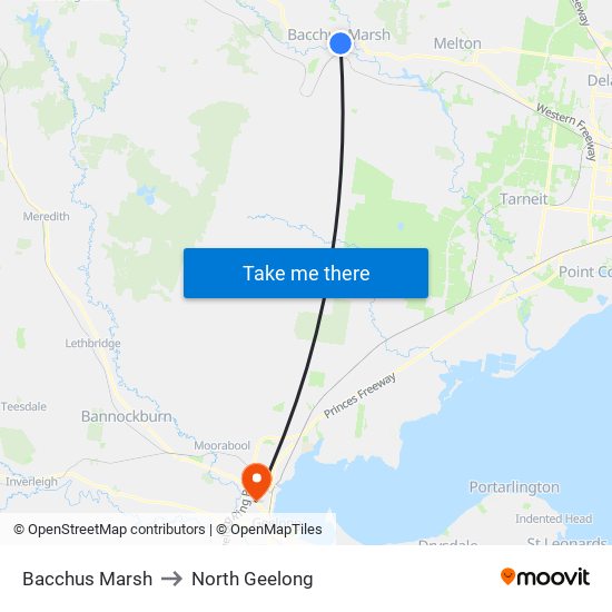 Bacchus Marsh to North Geelong map