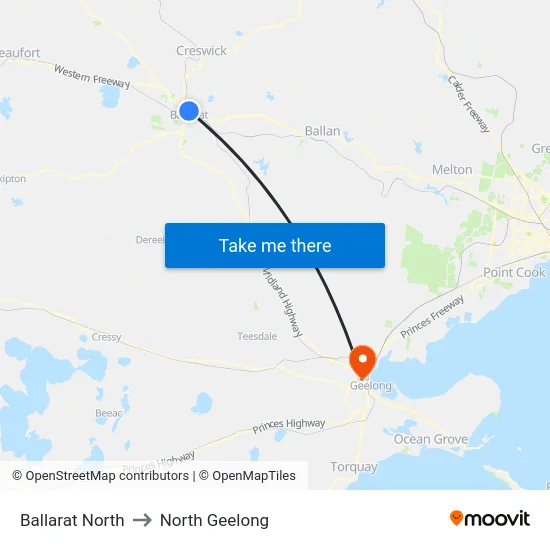 Ballarat North to North Geelong map