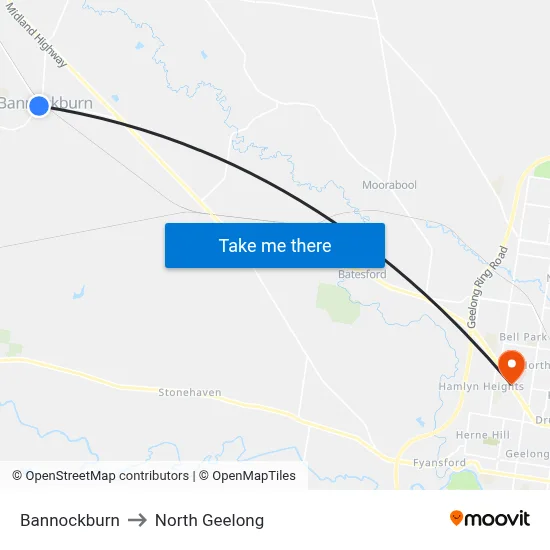 Bannockburn to North Geelong map