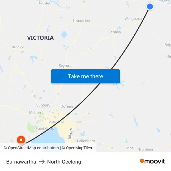 Barnawartha to North Geelong map