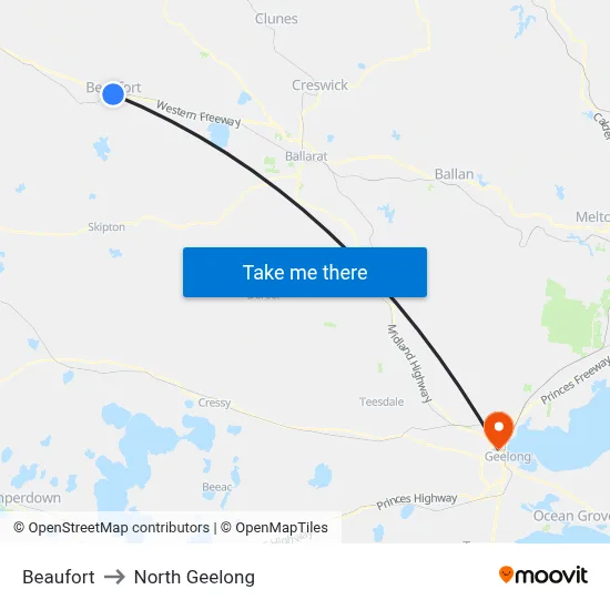 Beaufort to North Geelong map