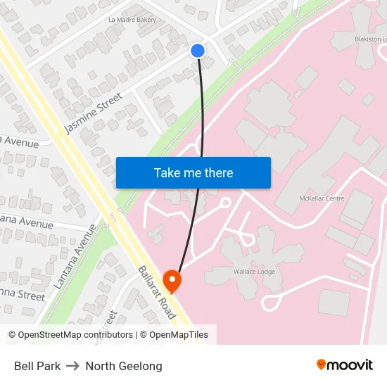 Bell Park to North Geelong map