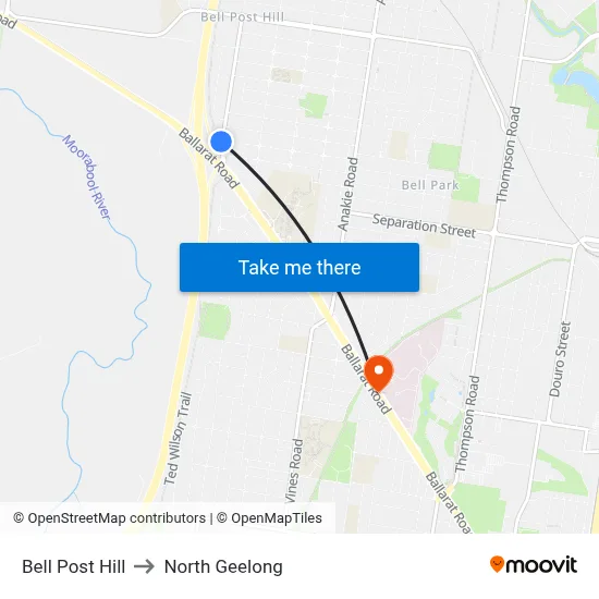 Bell Post Hill to North Geelong map