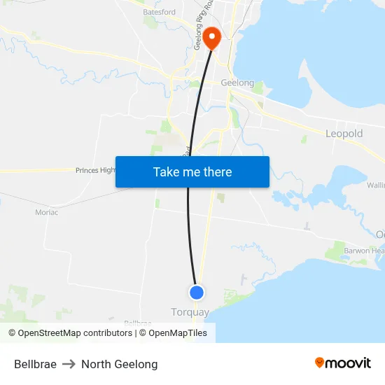 Bellbrae to North Geelong map