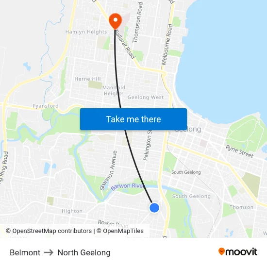 Belmont to North Geelong map
