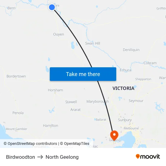 Birdwoodton to North Geelong map