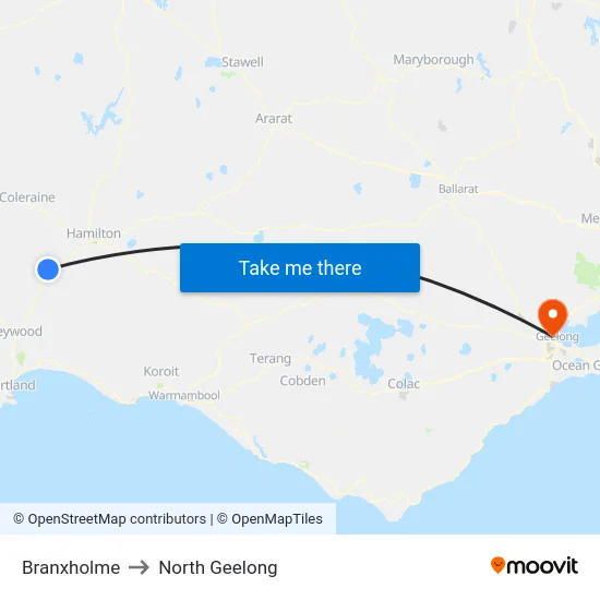 Branxholme to North Geelong map