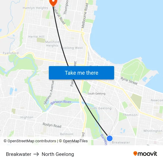 Breakwater to North Geelong map
