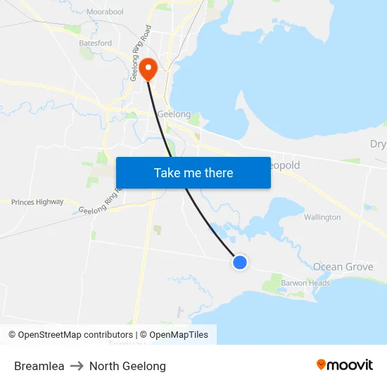 Breamlea to North Geelong map