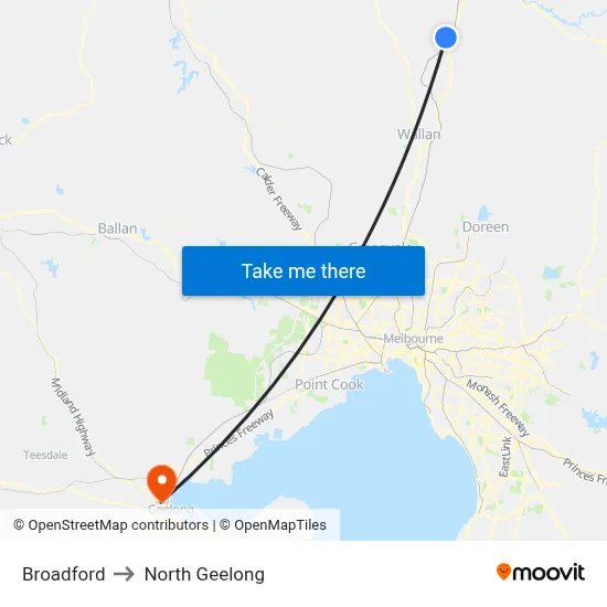 Broadford to North Geelong map