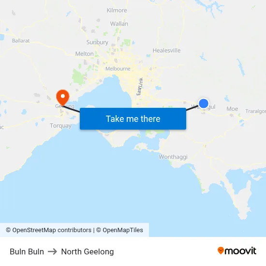 Buln Buln to North Geelong map